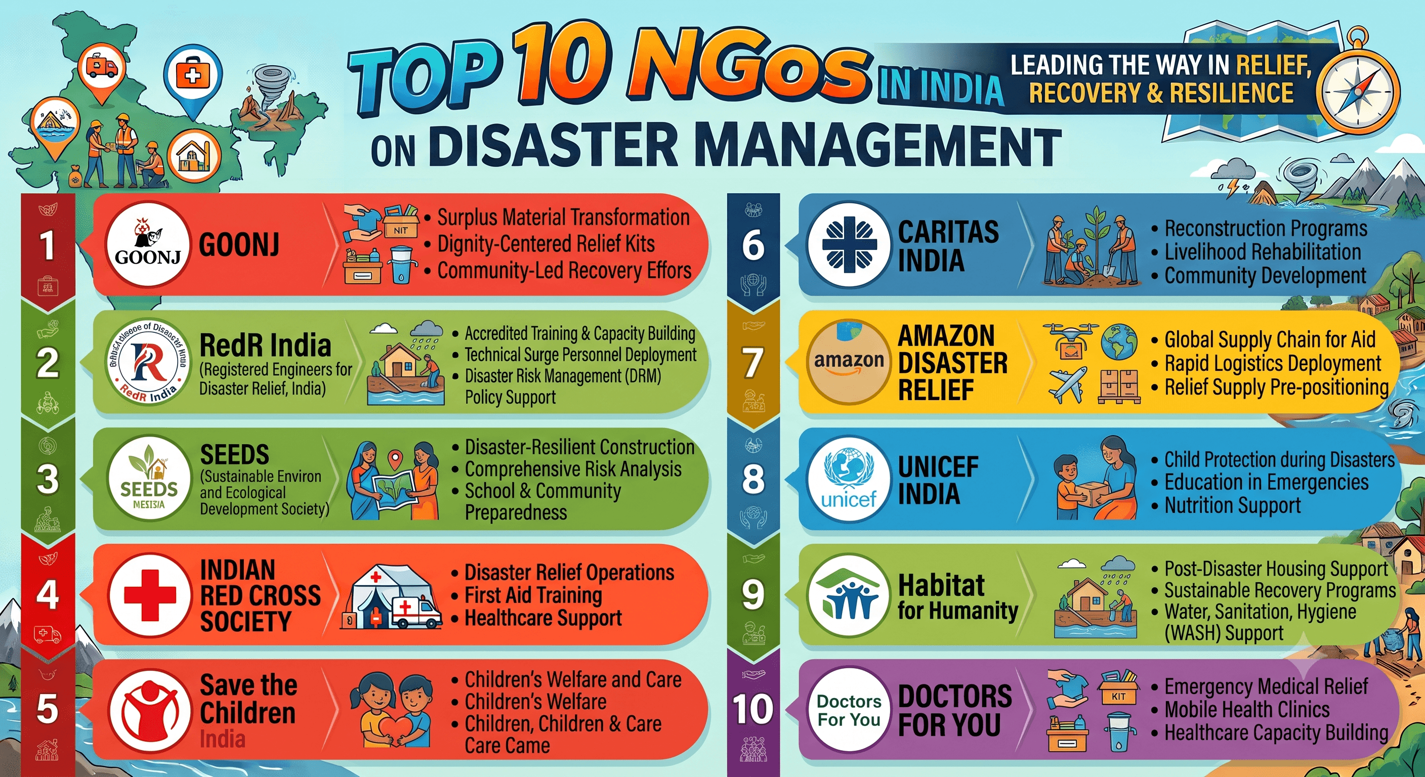 Top 10 Disaster Relief and Disaster Management NGOs in India: Strengthening Preparedness, Capacity Building, and Humanitarian Response
